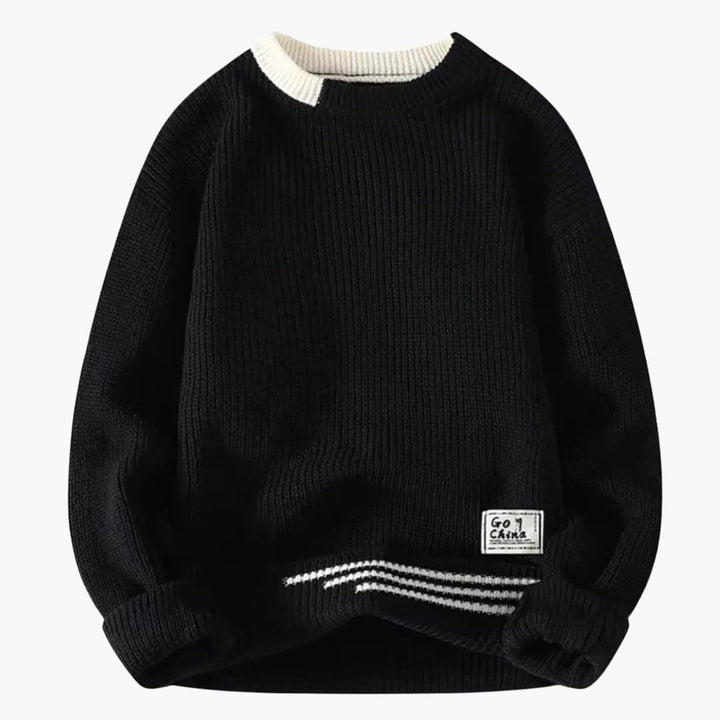 Men's Crewneck Sweater with Ribbed Hem and Cuffs