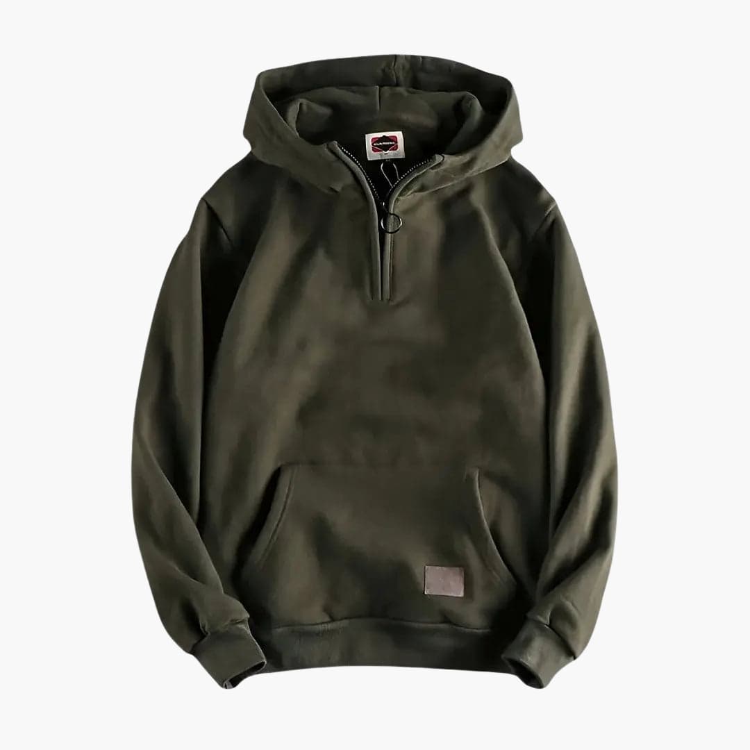 Men's Half-Zip Hoodie with Front Pocket and Ribbed Cuffs