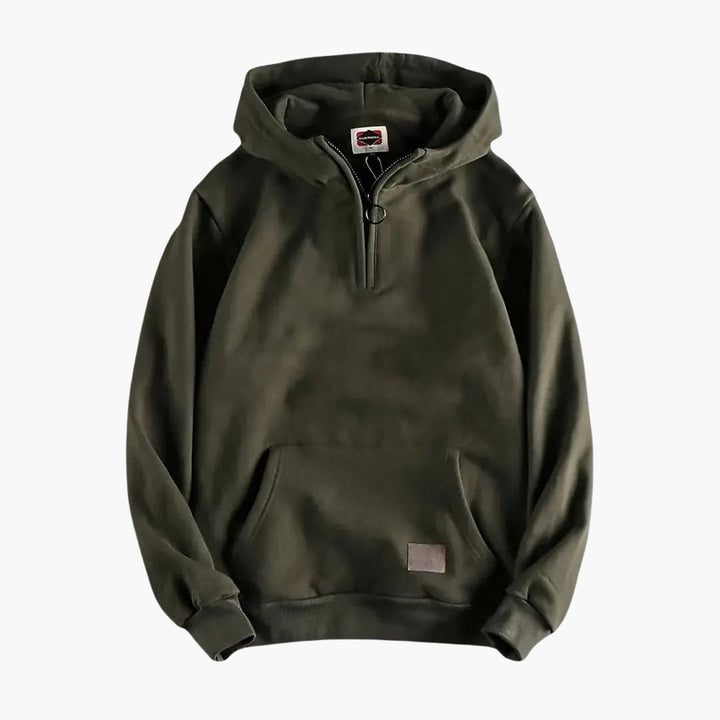 Men's Half-Zip Hoodie with Front Pocket and Ribbed Cuffs