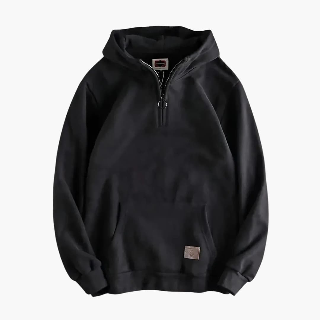 Men's Half-Zip Hoodie with Front Pocket and Ribbed Cuffs