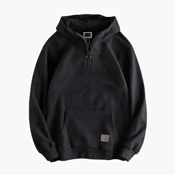 Men's Half-Zip Hoodie with Front Pocket and Ribbed Cuffs