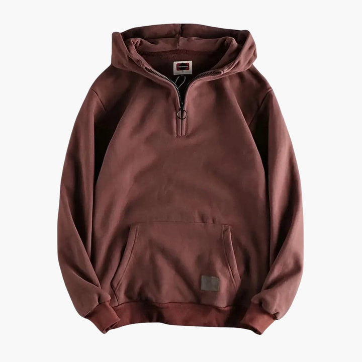 Men's Half-Zip Hoodie with Front Pocket and Ribbed Cuffs