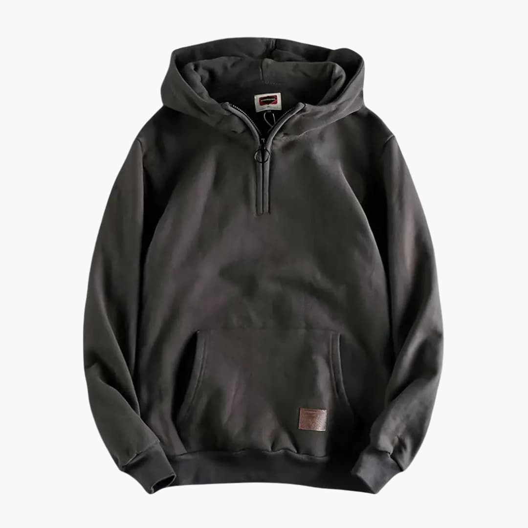 Men's Half-Zip Hoodie with Front Pocket and Ribbed Cuffs