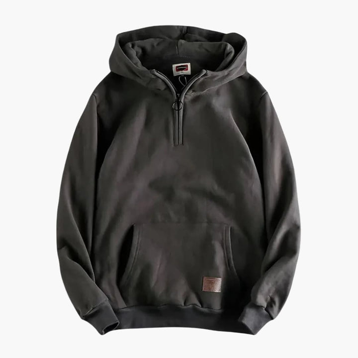 Men's Half-Zip Hoodie with Front Pocket and Ribbed Cuffs
