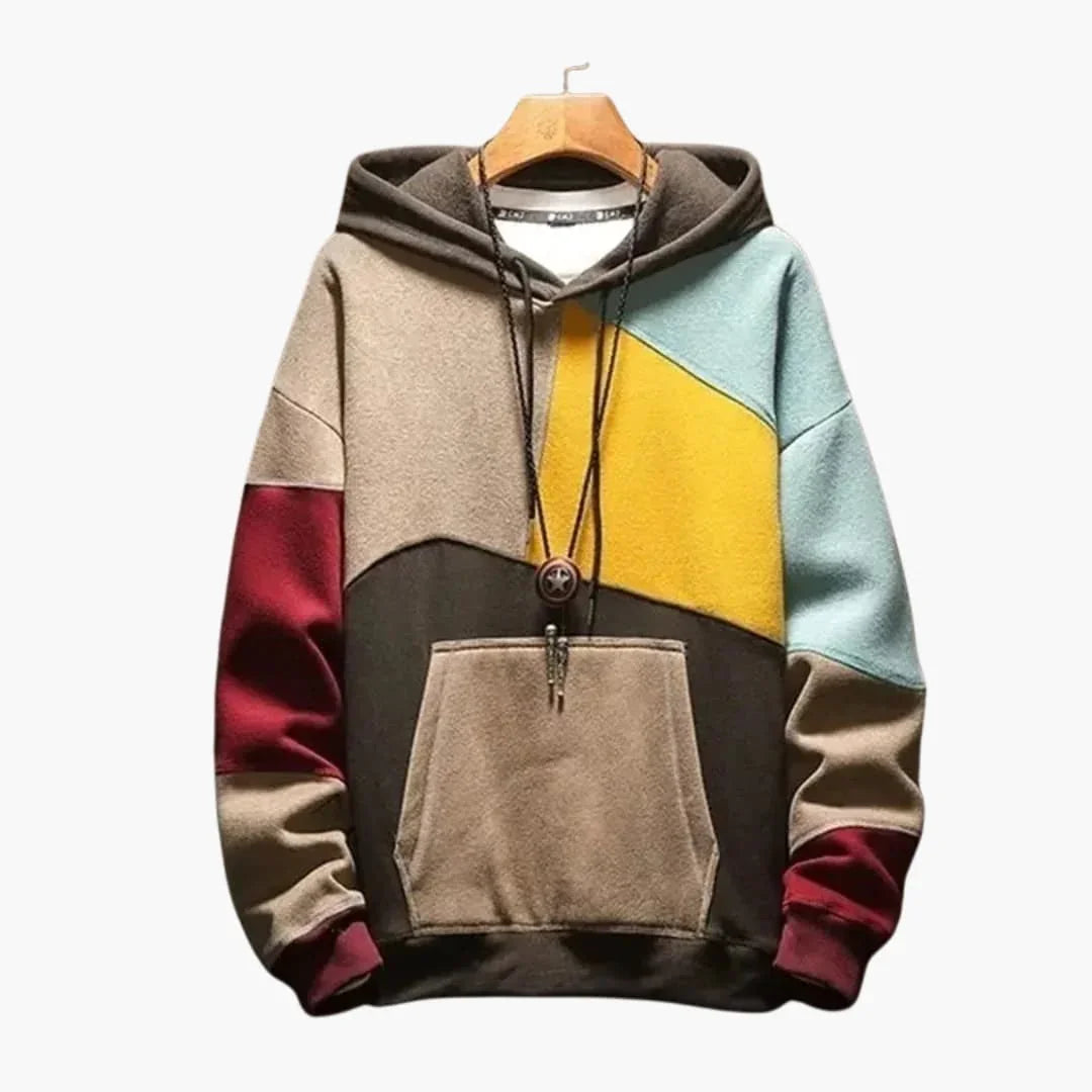 Men's Hoodie with Patchwork Panels and Front Pocket - Wilfred Smith