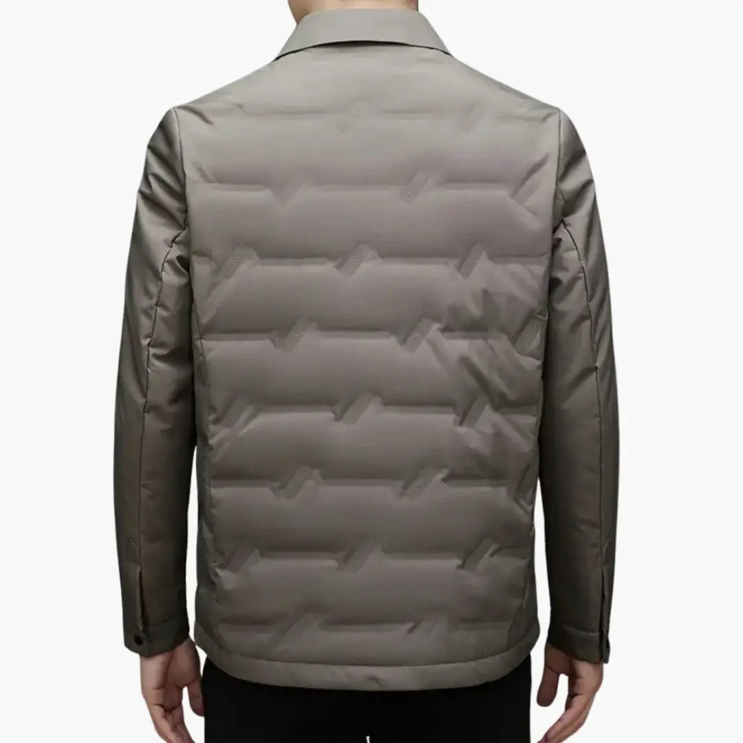 Men's jacket with lapel collar and padded panels in taupe quilted fabric