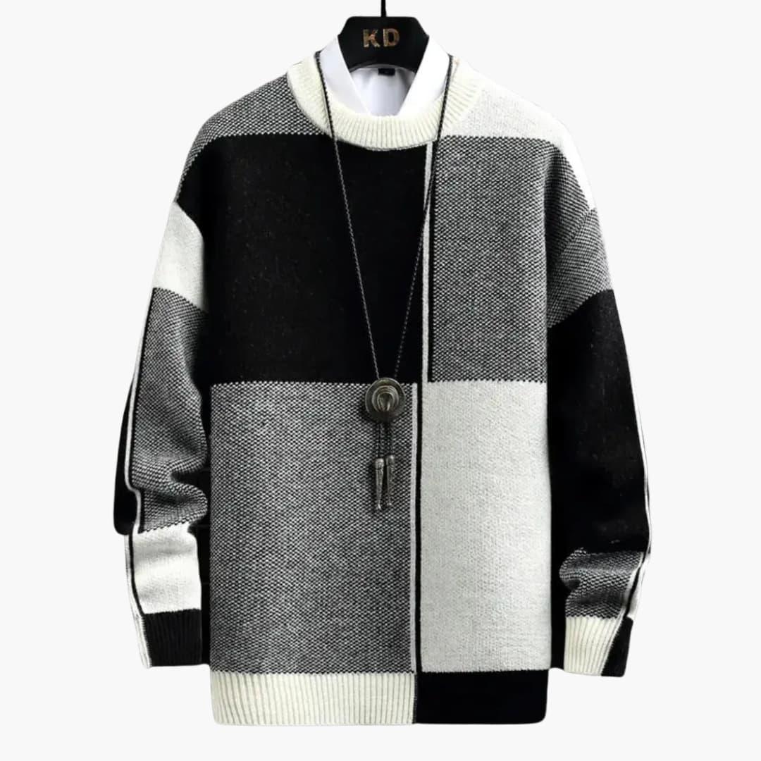 Men’s Sweater with Block Pattern and Ribbed Edges - Wilfred Smith
