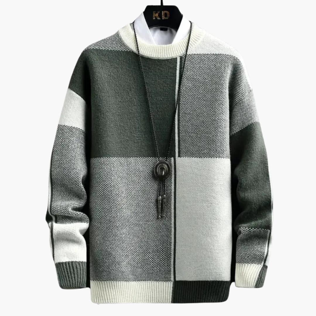 Men’s Sweater with Block Pattern and Ribbed Edges - Wilfred Smith