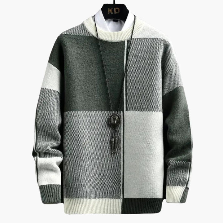 Men’s Sweater with Block Pattern and Ribbed Edges - Wilfred Smith