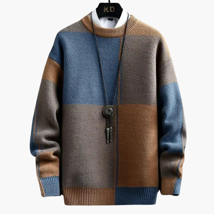 Men’s Sweater with Block Pattern and Ribbed Edges - Wilfred Smith
