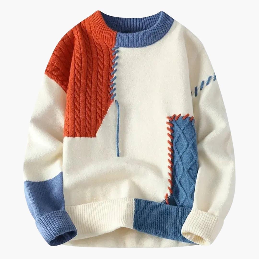 Men’s Sweater with Cable Knit and Patchwork Details - Wilfred Smith