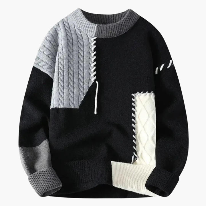 Men’s Sweater with Cable Knit and Patchwork Details - Wilfred Smith
