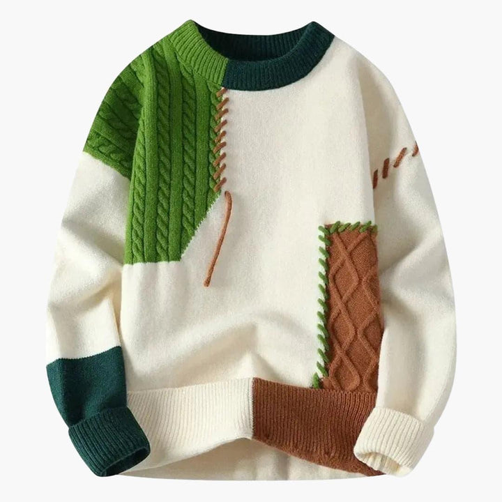 Men’s Sweater with Cable Knit and Patchwork Details - Wilfred Smith