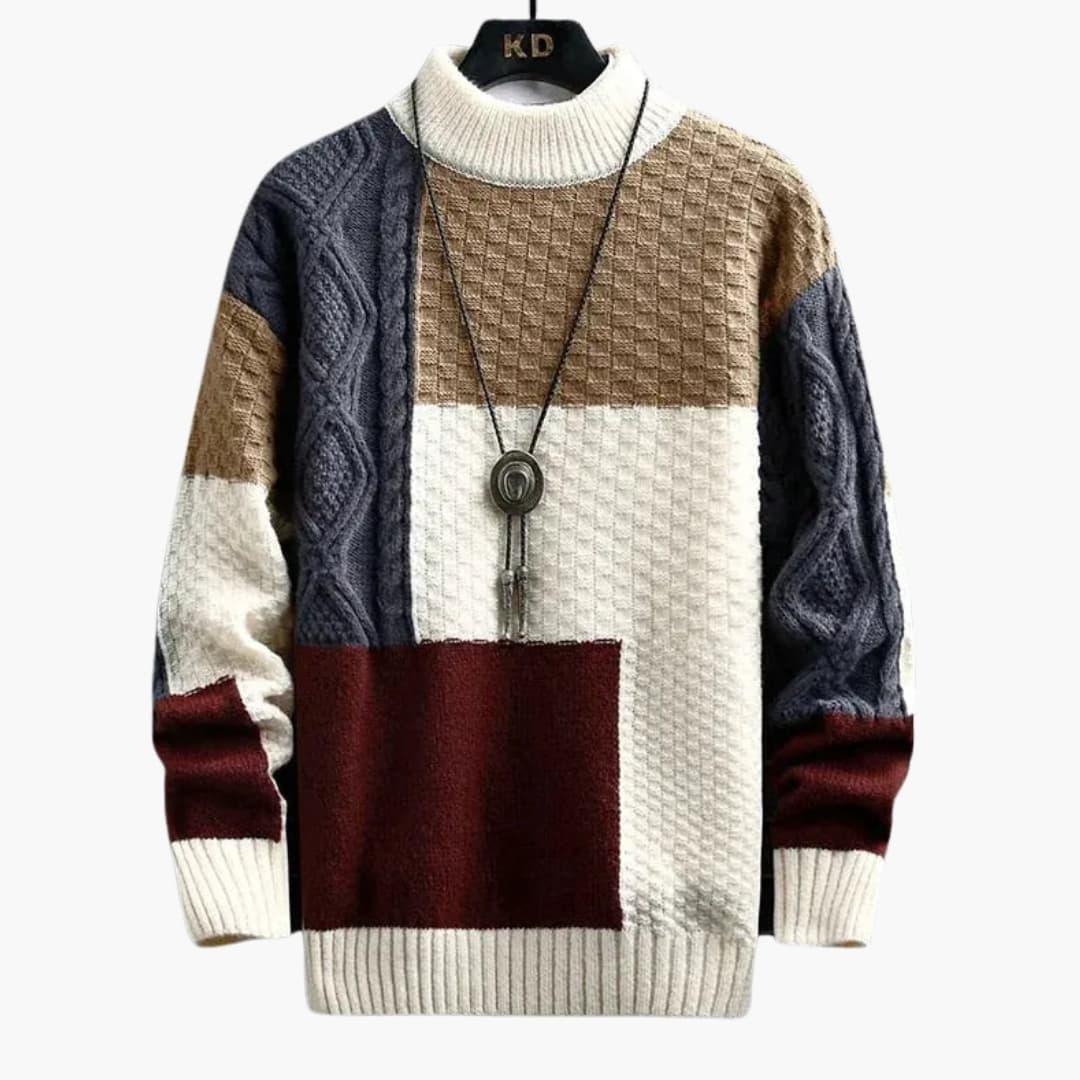 Men’s Sweater with Patchwork Knit and Textured Panels - Wilfred Smith
