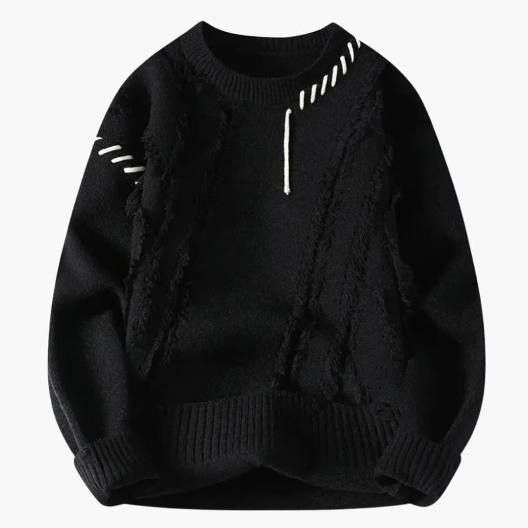 Men's Sweater with Textured Surface and Ribbed Edges