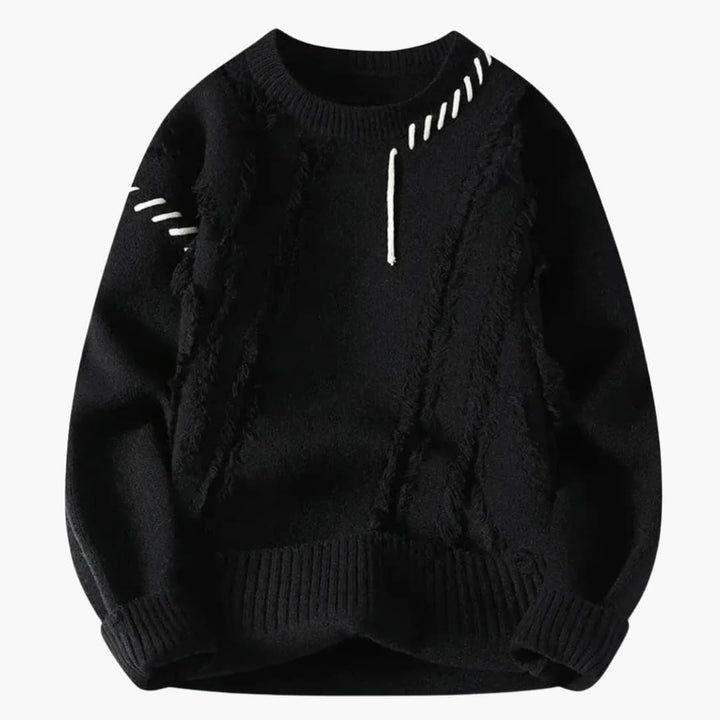 Men's Sweater with Textured Surface and Ribbed Edges