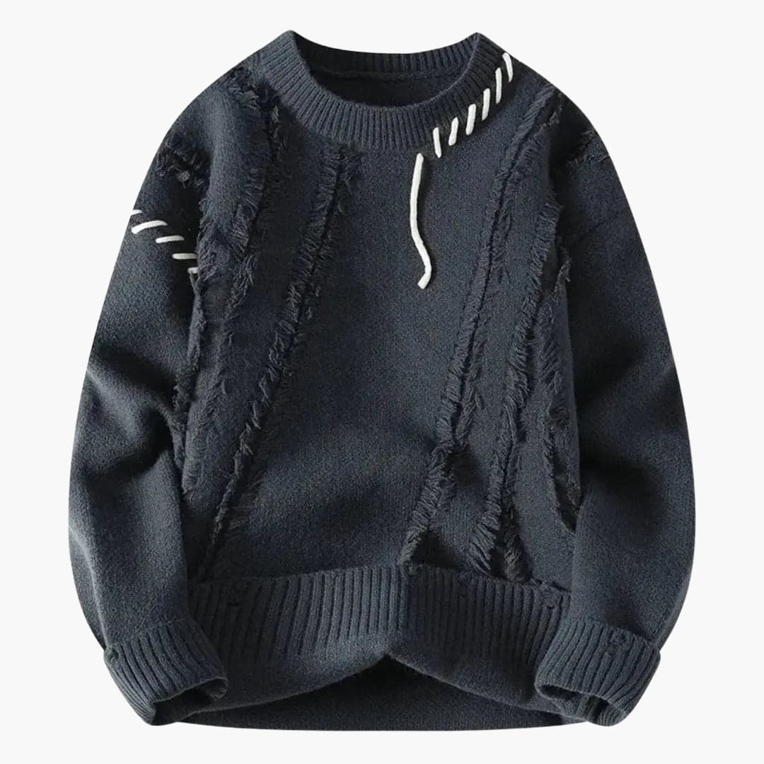 Men's Sweater with Textured Surface and Ribbed Edges