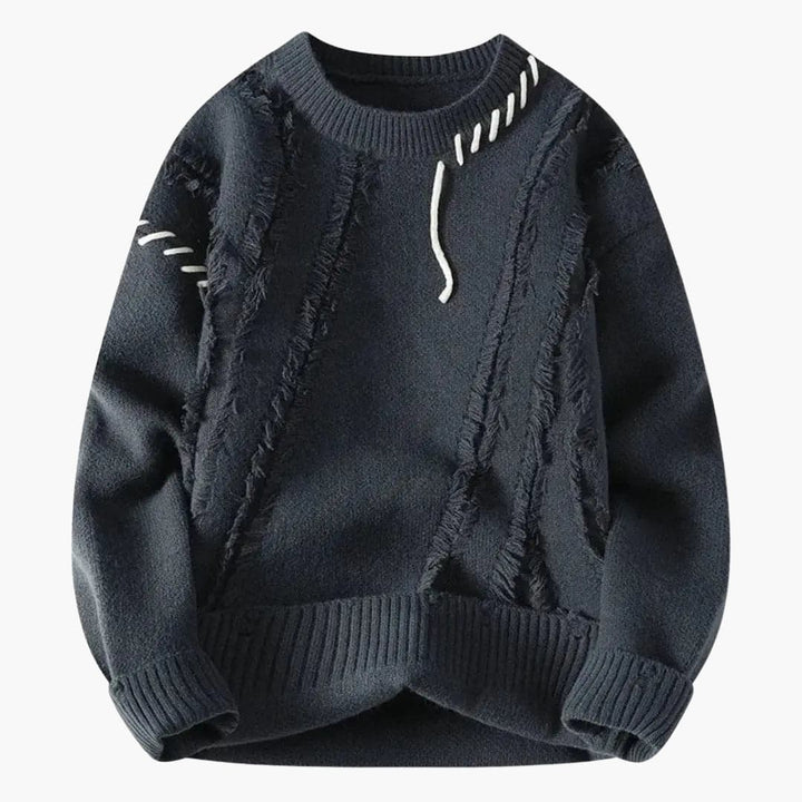 Men's Sweater with Textured Surface and Ribbed Edges