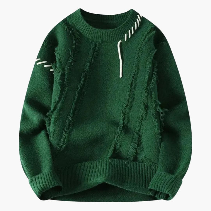 Men's Sweater with Textured Surface and Ribbed Edges