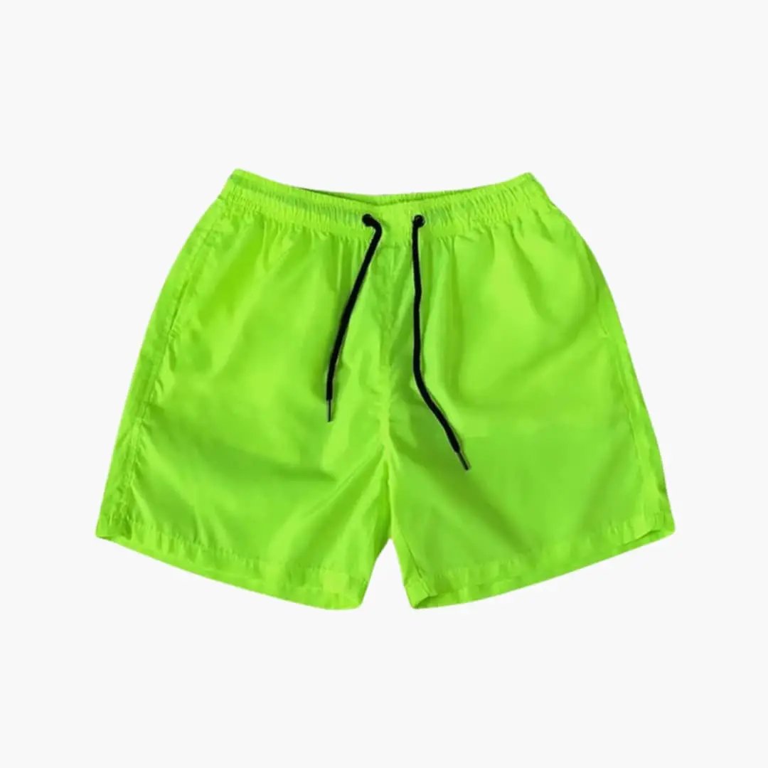 Men's knee-length shorts with drawstring and zip pockets in neon lime, Wilfred Smith jogger shorts