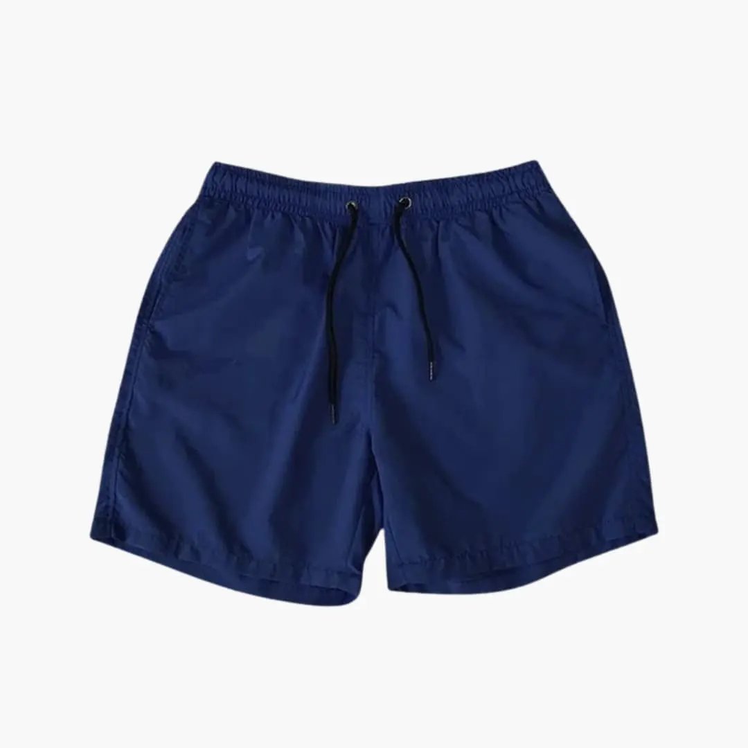 Men's knee-length jogger shorts by Wilfred Smith in navy with drawstring and zip pockets