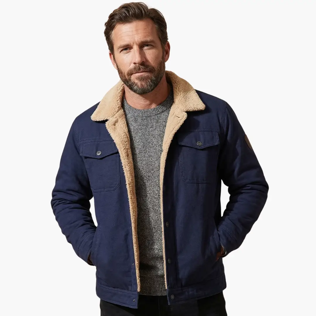 Men's Sherpa-Lined Bomber Jacket with Inner Layer and Front