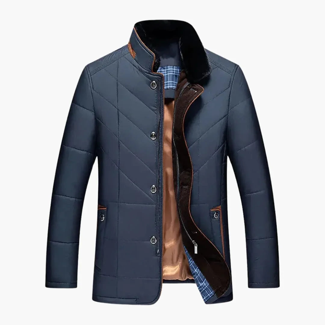 Men's Quilted Jacket with Button Closure and Stand Collar - Wilfred Smith
