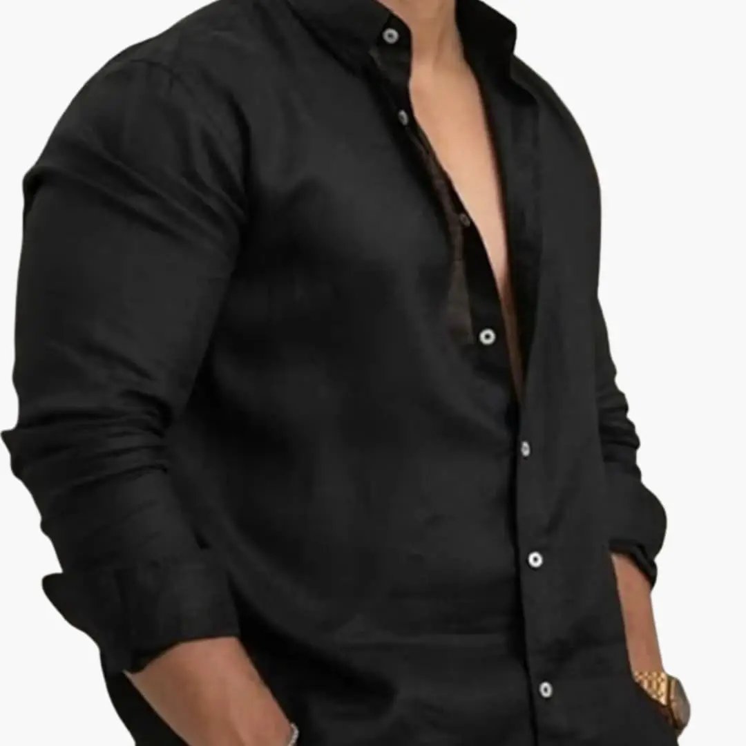 Men’s Regular-Fit Long-Sleeve Button-Down Shirt in black