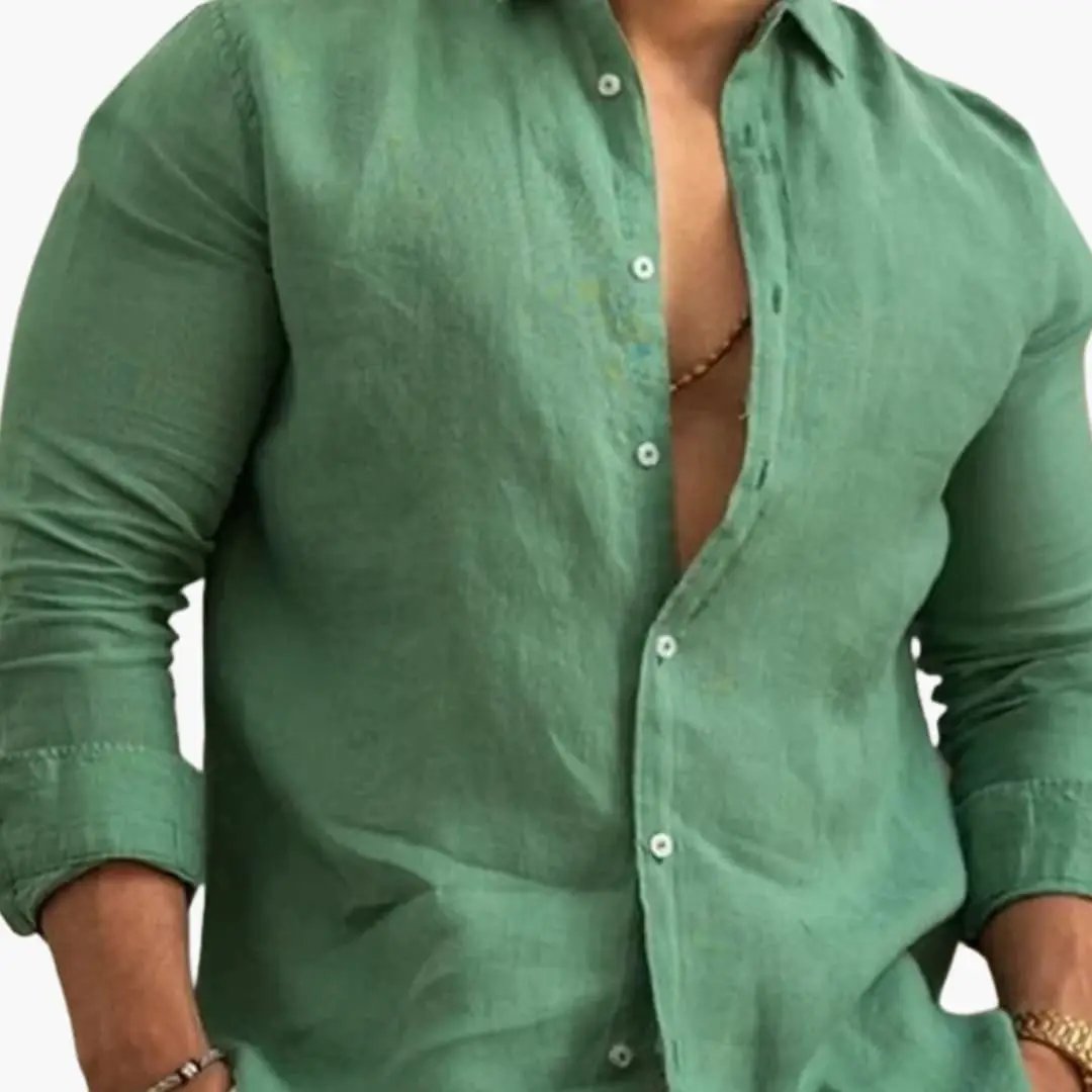 Men’s Regular Fit Long Sleeve Button-Down Shirt, green, Wilfred Smith