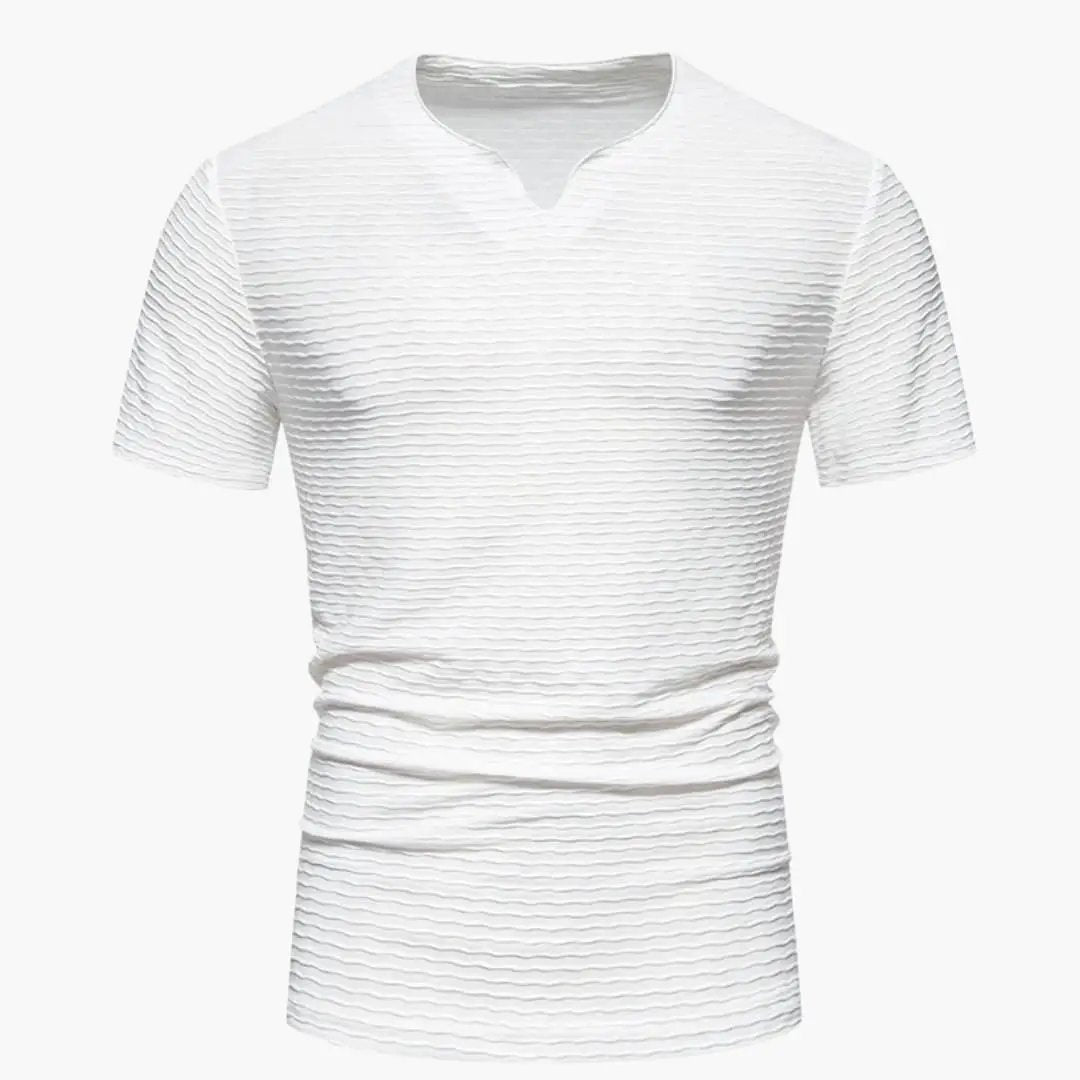 Men's slim-fit wave-texture crew-neck short-sleeve T-shirt, white by Wilfred Smith