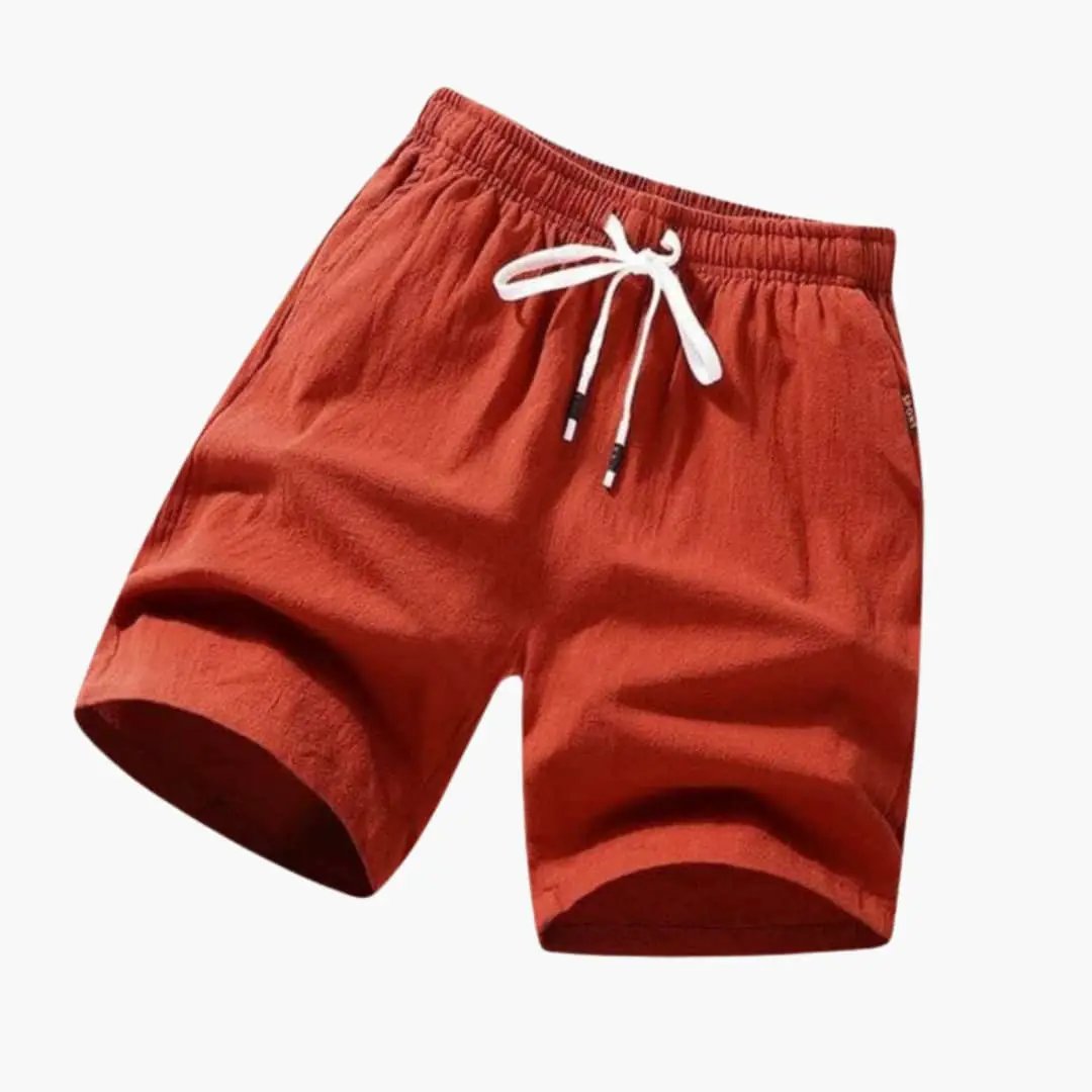 Men's swim shorts with drawstring and side pockets, knee-length, red-orange, Wilfred Smith