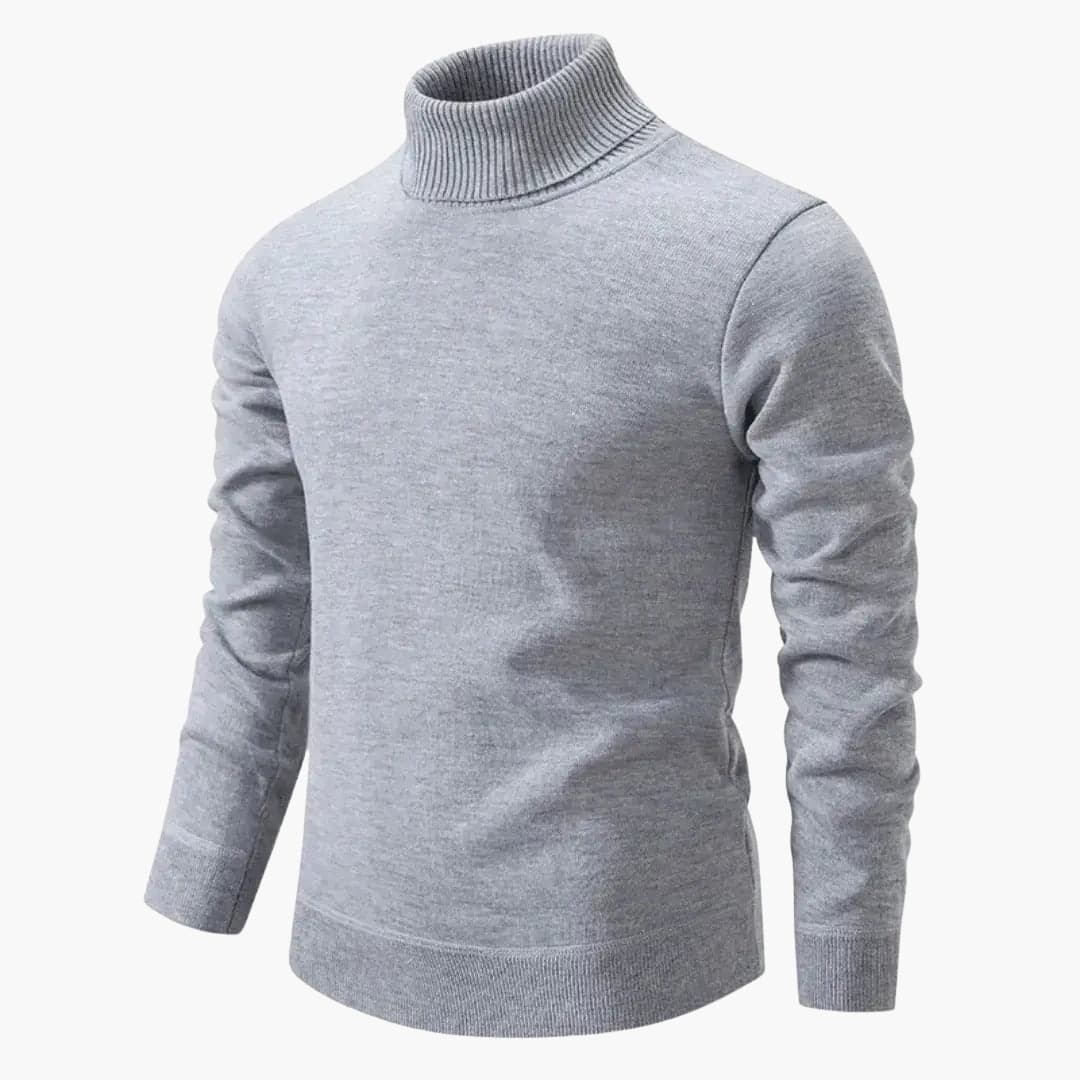 Men’s Turtleneck Sweater with Ribbed Neck and Hem