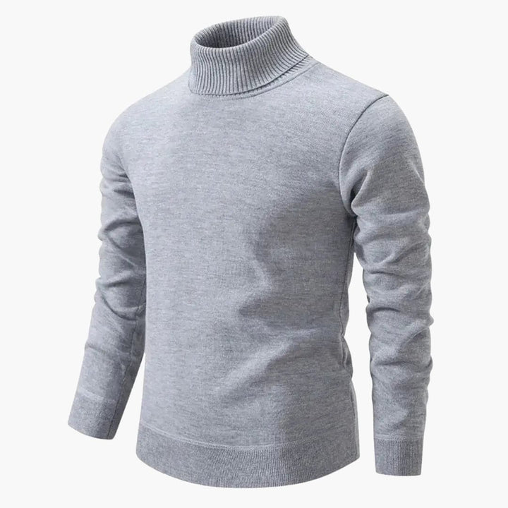 Men’s Turtleneck Sweater with Ribbed Neck and Hem