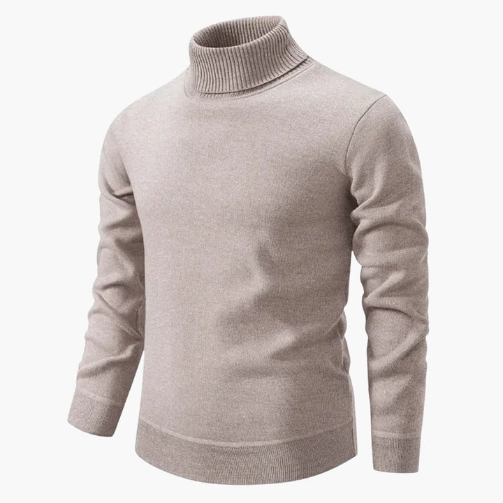 Men’s Turtleneck Sweater with Ribbed Neck and Hem