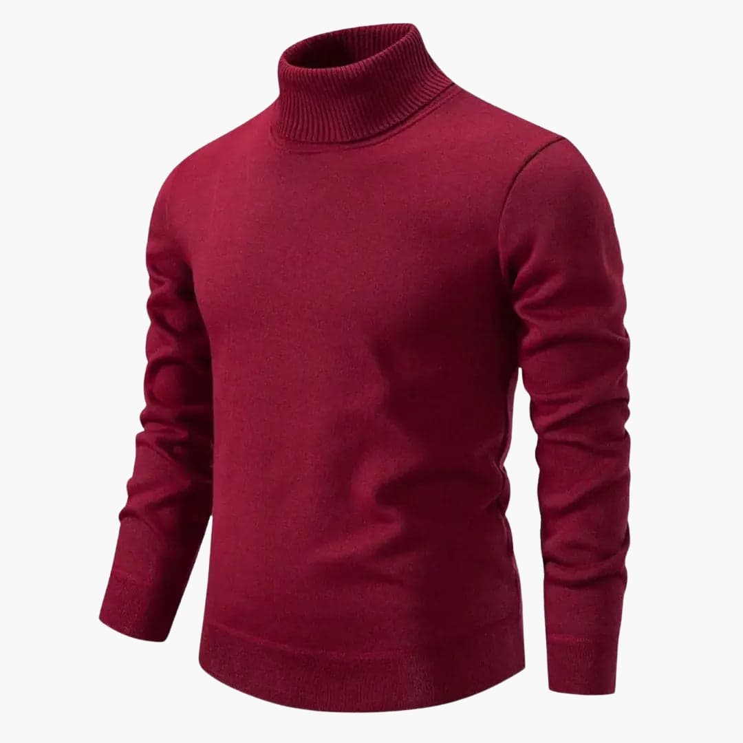 Men’s Turtleneck Sweater with Ribbed Neck and Hem