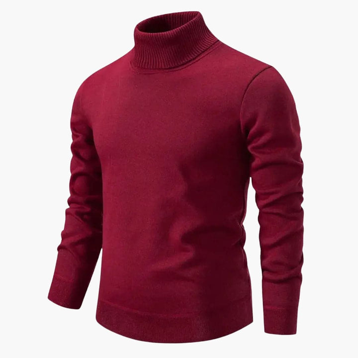 Men’s Turtleneck Sweater with Ribbed Neck and Hem