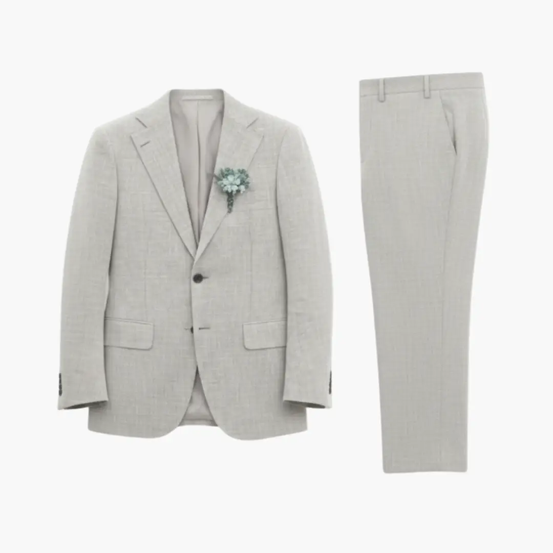 Men's wedding two-piece suit in light gray by Wilfred Smith with notched lapel