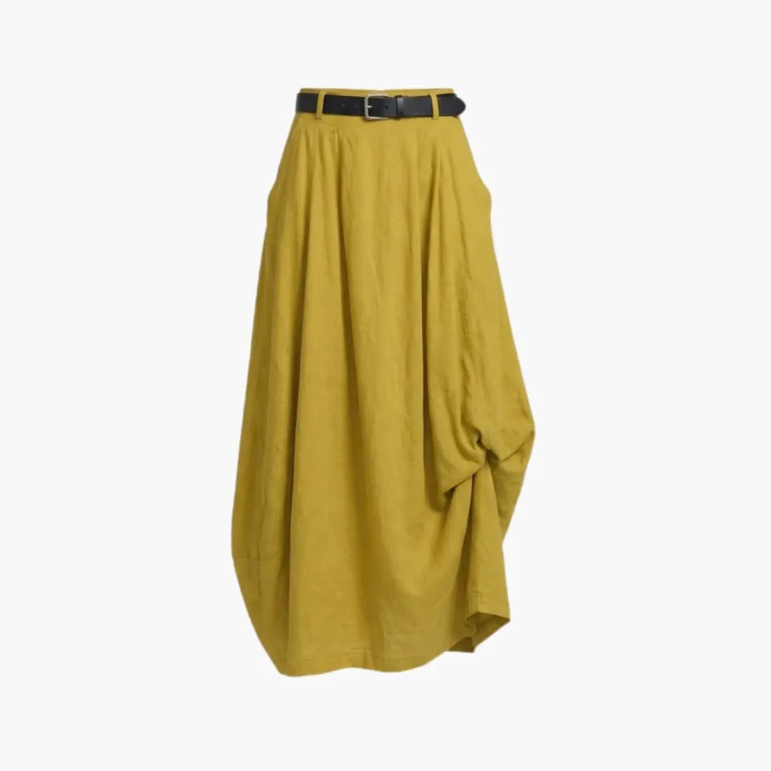Women's A-line skirt with decorative seams and elastic waistband, mustard yellow, Wilfred Smith