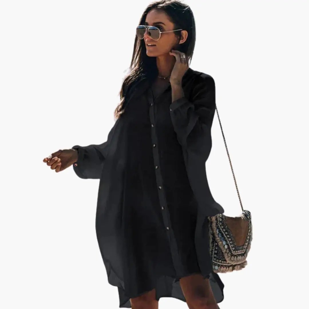 Women's Wilfred Smith black beach cover up with button-front, knee-length