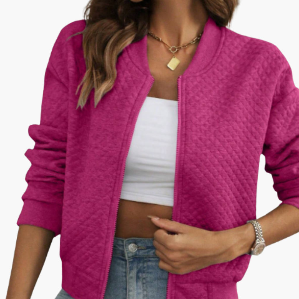 Women's Bomber Jacket Madilyn in pink quilted fabric with full-zip front