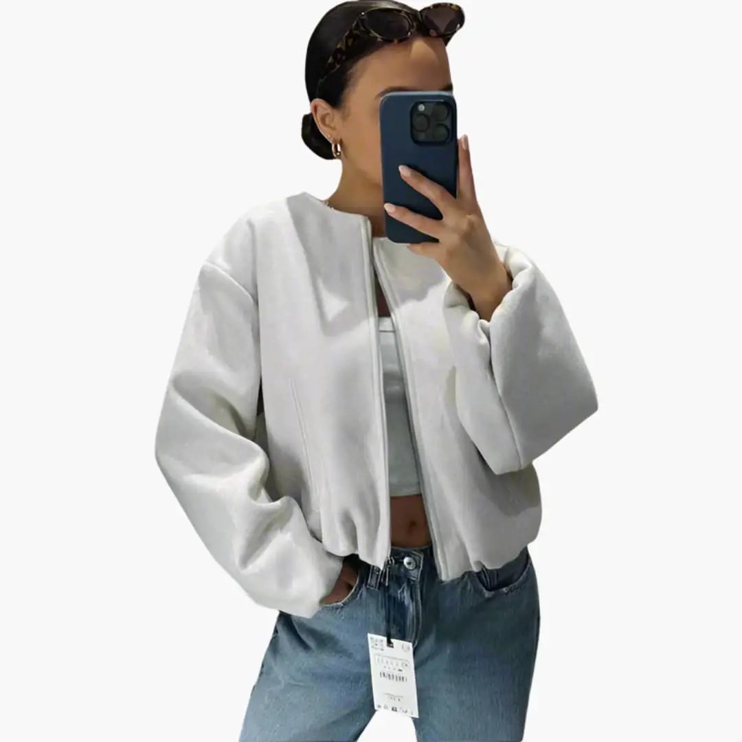 Women’s Bomber Jacket, light gray zip-front with side pockets