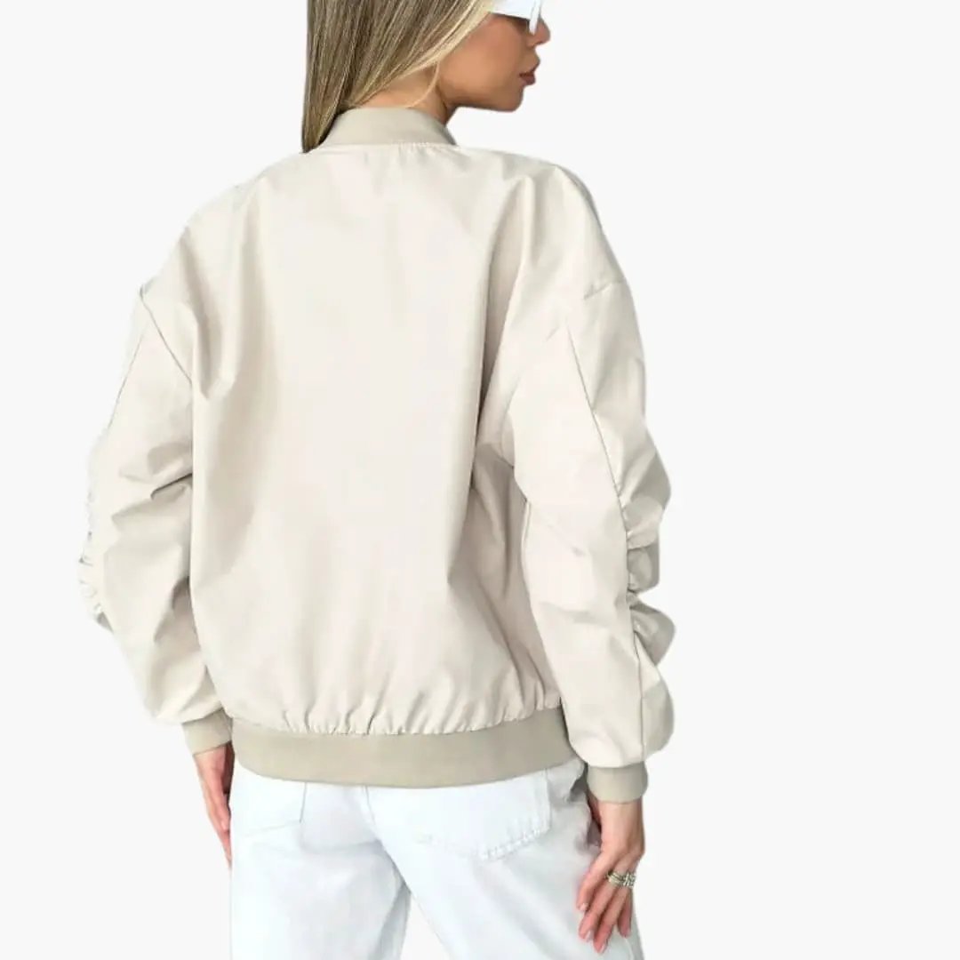 Women’s bomber jacket beige with inner pockets and elastic cuffs