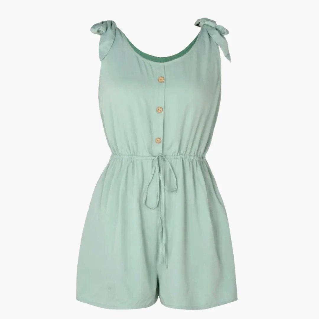Wilfred Smith Women’s sleeveless button-front jumpsuit with waist tie in mint green