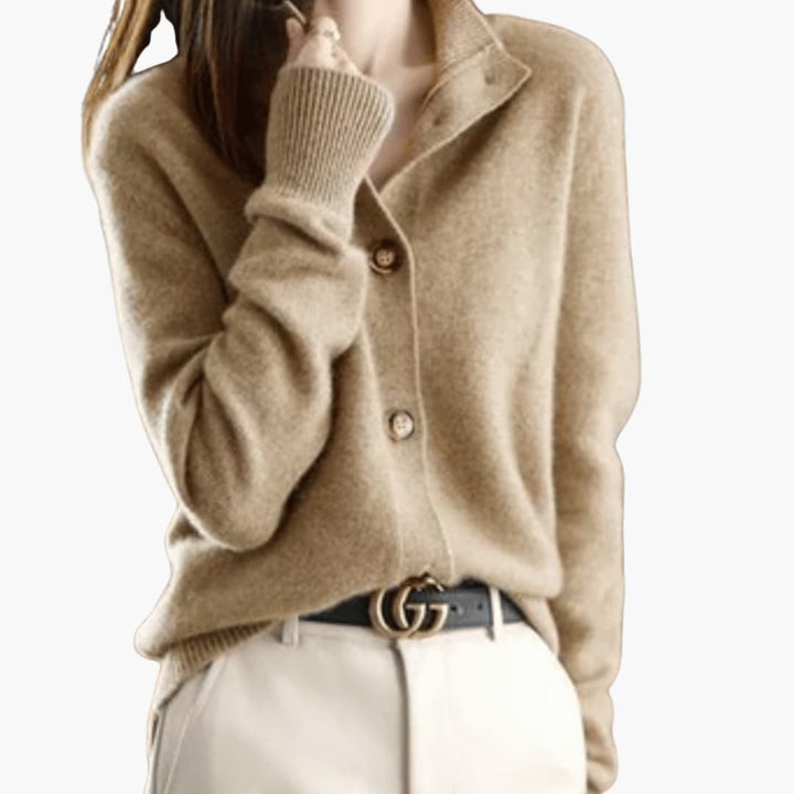 Women’s Cardigan with Button Front and High Neckline