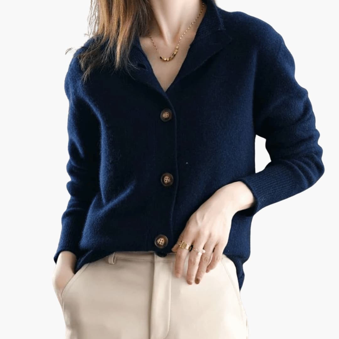 Women’s Cardigan with Button Front and High Neckline