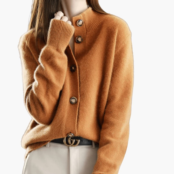 Women’s Cardigan with Button Front and High Neckline