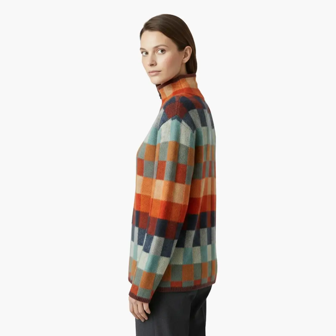 Women's Wilfred Smith checkered knit turtleneck sweater with relaxed fit in multicolor blocks
