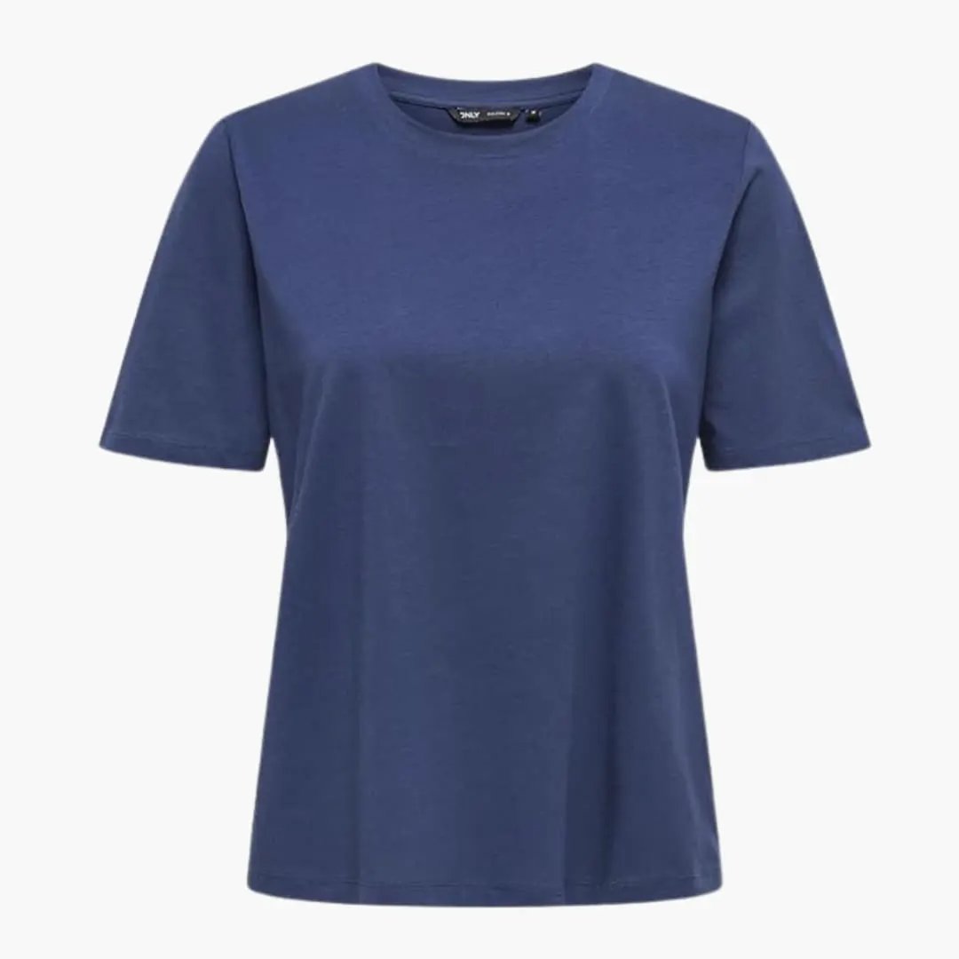 Women’s Classic Crew Neck Short Sleeve T‑Shirt by Wilfred Smith, blue plain everyday top