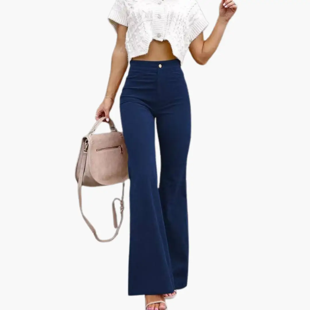 Women’s Flare Pants with High Waist and Pockets in navy corduroy by Wilfred Smith