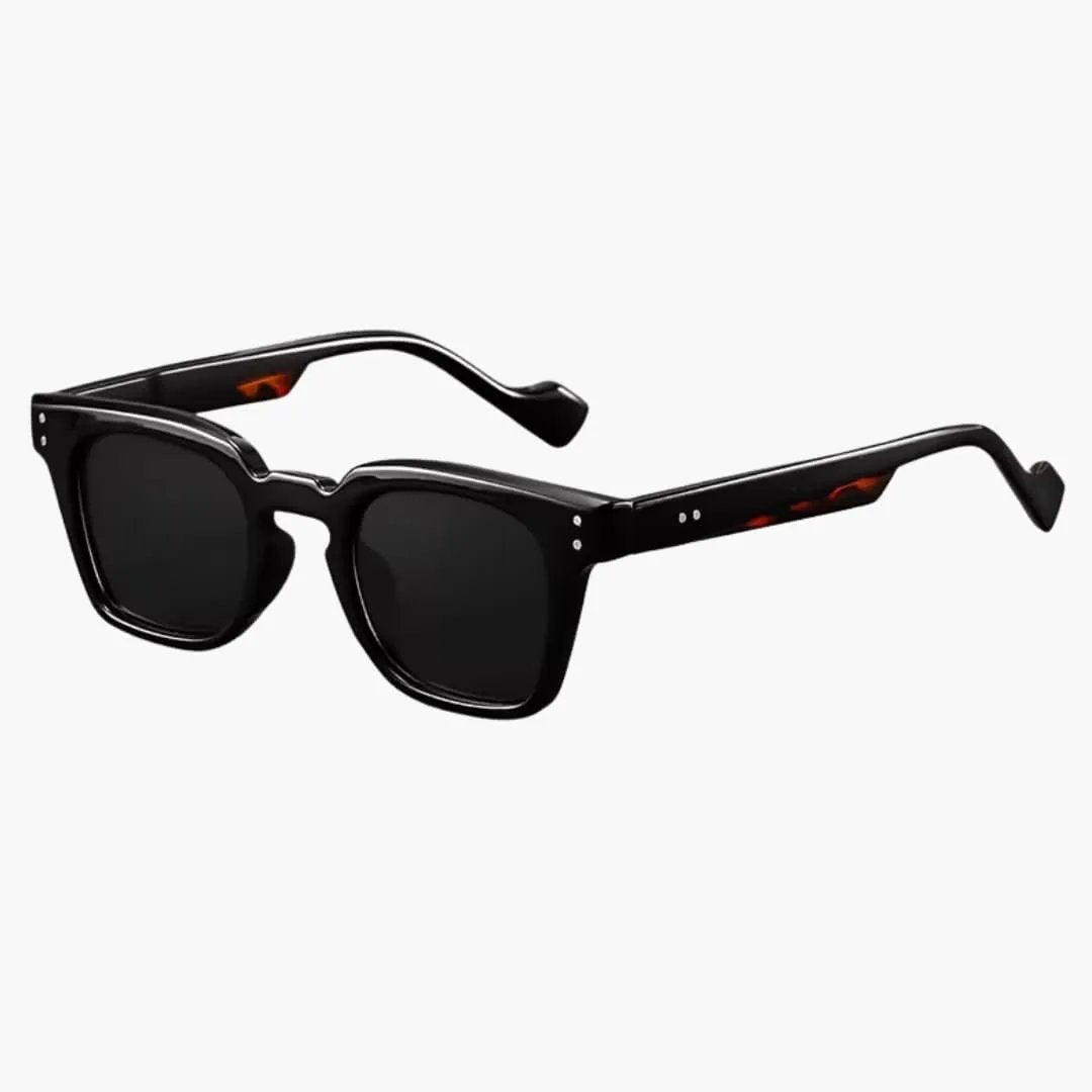 Women's glasses with square black frame and metal temples by Wilfred Smith